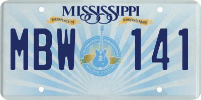 MS license plate MBW141