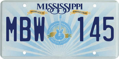 MS license plate MBW145