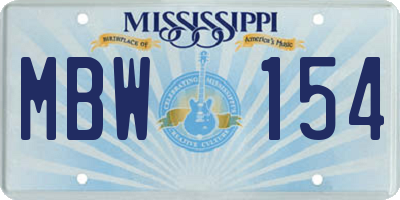 MS license plate MBW154