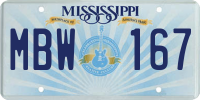 MS license plate MBW167