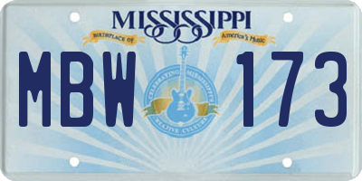 MS license plate MBW173