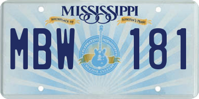 MS license plate MBW181