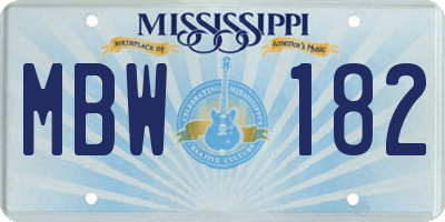 MS license plate MBW182