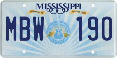 MS license plate MBW190