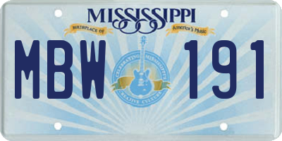MS license plate MBW191
