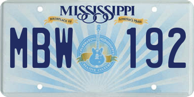 MS license plate MBW192