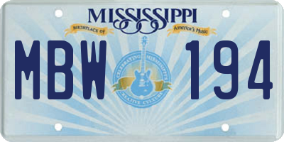 MS license plate MBW194