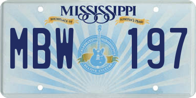 MS license plate MBW197