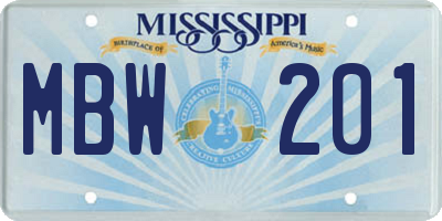 MS license plate MBW201