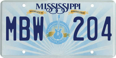 MS license plate MBW204