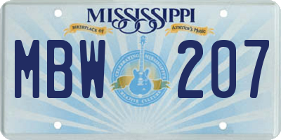 MS license plate MBW207