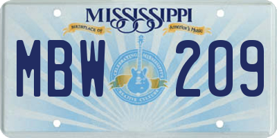 MS license plate MBW209