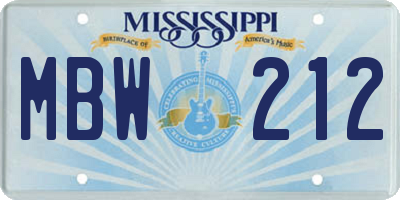 MS license plate MBW212