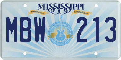 MS license plate MBW213