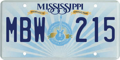 MS license plate MBW215