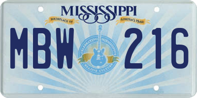 MS license plate MBW216