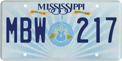 MS license plate MBW217