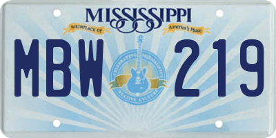 MS license plate MBW219