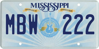 MS license plate MBW222