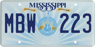 MS license plate MBW223