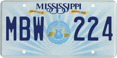 MS license plate MBW224