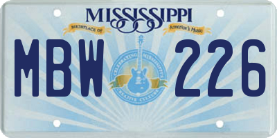 MS license plate MBW226
