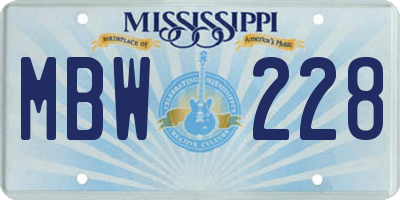 MS license plate MBW228