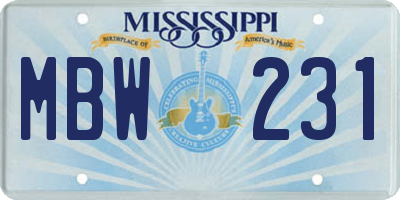 MS license plate MBW231