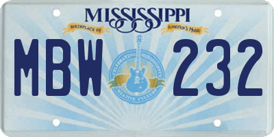 MS license plate MBW232