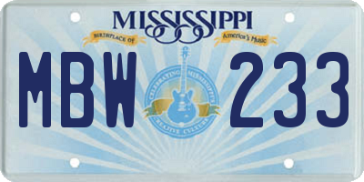MS license plate MBW233