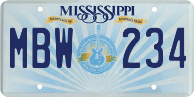 MS license plate MBW234