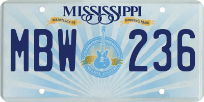 MS license plate MBW236