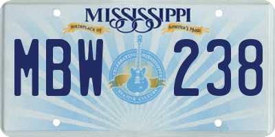 MS license plate MBW238