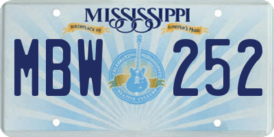 MS license plate MBW252