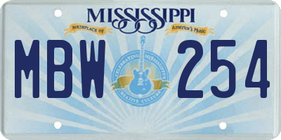 MS license plate MBW254
