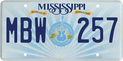 MS license plate MBW257