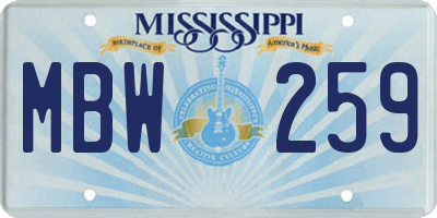 MS license plate MBW259