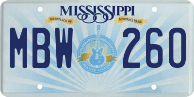 MS license plate MBW260