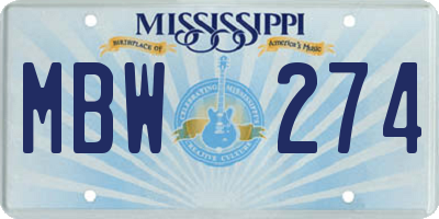 MS license plate MBW274
