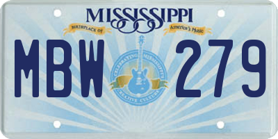 MS license plate MBW279