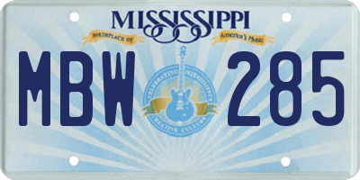 MS license plate MBW285