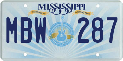 MS license plate MBW287