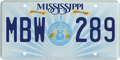 MS license plate MBW289