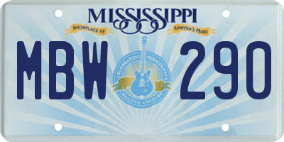 MS license plate MBW290
