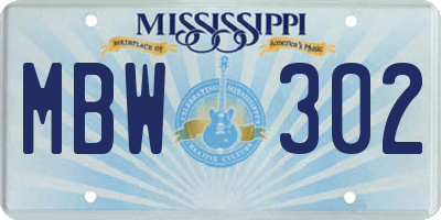 MS license plate MBW302
