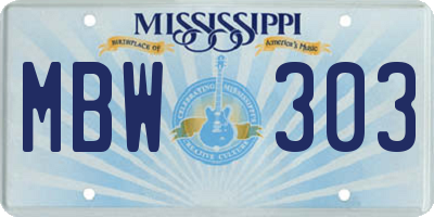 MS license plate MBW303
