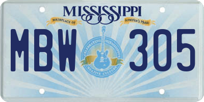 MS license plate MBW305