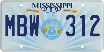 MS license plate MBW312