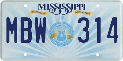 MS license plate MBW314