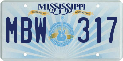 MS license plate MBW317